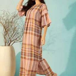 The Kaftan Company Brown Cotton Striped Nighty image 4