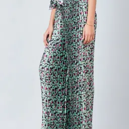 First Resort By Ramola Bachchan Green Animal Print Knife Pleated Palazzo image 3