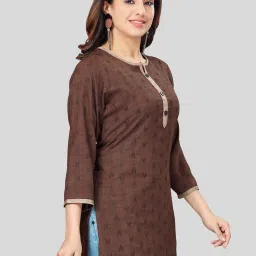 Saree Swarg Brown Woven Pattern Straight Short Kurti image 3