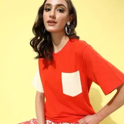Dillinger Orange Cotton Color-Block Oversized T-Shirt-picture-22