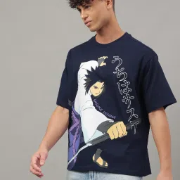 Free Authority Blue Cotton Loose Fit Naruto Printed Oversized T-Shirt image 3