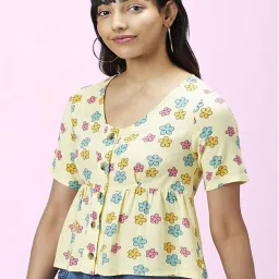 People by Pantaloons Yellow Floral Print Top image 3