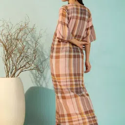 The Kaftan Company Brown Cotton Striped Nighty image 2