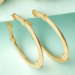 Karatcart Gold-Plated Bamboo Style Half Hoop Earrings for Women-picture-20