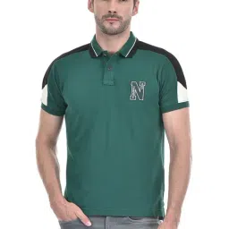 Numero Uno Green Cotton Regular Fit Colour Block Polo T-Shirt-picture-35