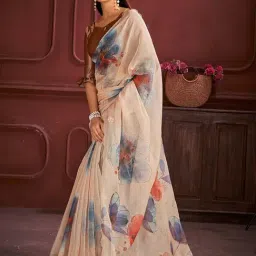Saree Mall Cream Organza Self Saree with Blouse Piece-image-15