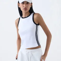 studiofit women Studiofit by Westside White Striped Cotton-Blend Top-picture-40