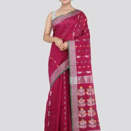 Pinkloom Maroon Cotton Silk Woven Saree With Unstitched Blouse image 1