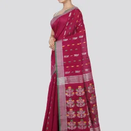 Pinkloom Maroon Cotton Silk Woven Saree With Unstitched Blouse image 3
