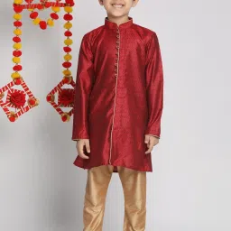 VASTRAMAY Kids Maroon & Rose Gold Self Kurta Set image 1