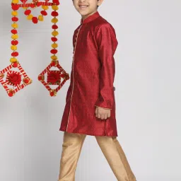 VASTRAMAY Kids Maroon & Rose Gold Self Kurta Set image 3