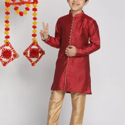 VASTRAMAY Kids Maroon & Rose Gold Self Kurta Set image 4