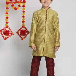 VASTRAMAY Kids Yellow & Maroon Self Kurta Set image 1