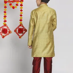 VASTRAMAY Kids Yellow & Maroon Self Kurta Set image 2