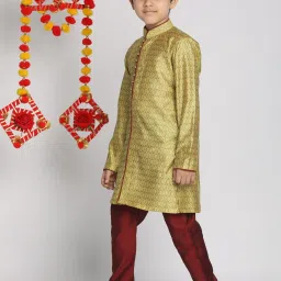 VASTRAMAY Kids Yellow & Maroon Self Kurta Set image 3