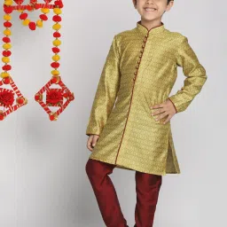 VASTRAMAY Kids Yellow & Maroon Self Kurta Set image 4