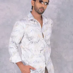 Crimsoune Club Peach Blended Slim Fit Floral Shirt-image-5