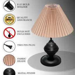 Homesake Beige Ceramic Bedside Pleated Table Lamp with Shade image 5