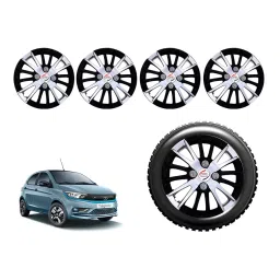Auto Pearl CSDC51_R Press Type Car Wheel Cover with Retention Ring 35.56 cm (14 Inch) Glossy White, Black for Tata Tiago (Set of 4)-picture-13