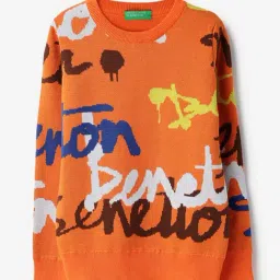 United Colors of Benetton Boys Orange Cotton Printed Sweater-image-72