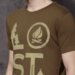Roadster Men Brown Printed Round Neck T-shirt image 4