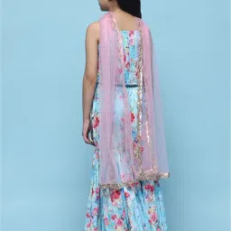 BIBA Girls Blue & Pink Floral Print Top, Gharara with Dupatta image 2