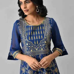 Aurelia Blue Cotton Printed A Line Kurta image 5