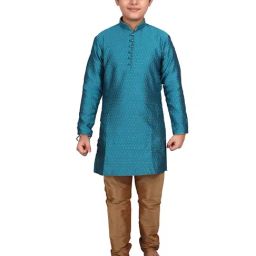 Pro-Ethic Style Developer Kids Blue & Brown Printed Full Sleeves Kurta with Pyjamas-picture-5