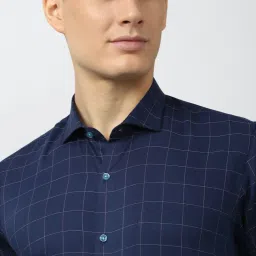 Peter England Navy Slim Fit Checks Shirt image 4