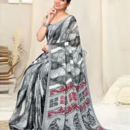 MIRCHI FASHION Grey Printed Saree With Unstitched Blouse image 4