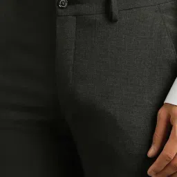 Louis Philippe Black Slim Fit Texture Trousers image 4