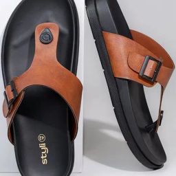 Styli Men's Tan T-Strap Sandals-picture-12