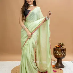 HELLA FASHIONS Sequinned Poly Georgette Saree-image-92
