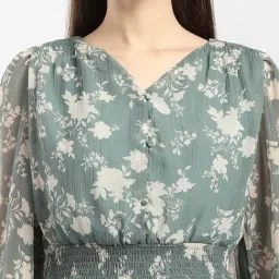 R&B Sage Green Polyester Floral Print Fit & Flare Dress image 5
