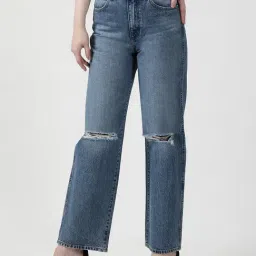 Wrangler Blue Distressed Relaxed Fit High Rise Jeans-picture-13