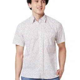 ColorPlus White Cotton Classic Fit Printed Shirt-image-7