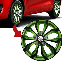 Auto Pearl GRrev30 R14 355.6 mm(14 Inch) PPress Type Wheel Hubcap with Retention Ring Glossy Black Green Wheel Cover for Honda Jazz 1.5 E i DTEC (Set of 4)-image-6