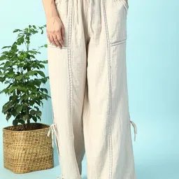 Oxolloxo Women Cotton Self Design Elasticated with Tie-Up String Detail Coverup Pants-picture-40