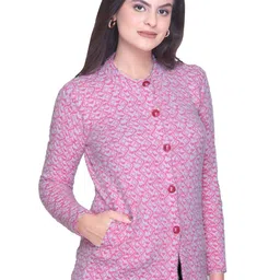 FASHSTORE Women Abstract Printed Round Neck Button Closure Cardigan image 2