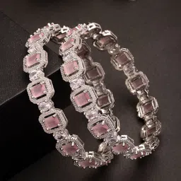 NVR Set Of 2 Silver-Plated American Diamond Stone Studded Bangles-picture-52