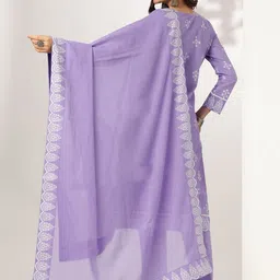 KALINI Women Ethnic Motifs Printed Regular Thread Work Pure Cotton Kurta with Trousers & With Dupatta image 5