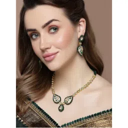 Dugran By Dugristyle Peach & Green Drop Earring with Kundan & Pearls-picture-10