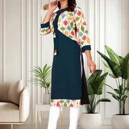KHANJAN FASHION Printed Round Neck Tie-Up Detail Straight Kurta image 3