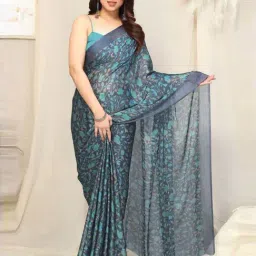 MIRCHI FASHION Grey Floral Print Saree With Unstitched Blouse-image-68