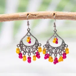 Creative Frogs Set Of 2 Silver-Plated Artificial Beaded Crescent Shaped Drop Earrings image 2