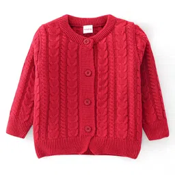 Babyhug Knitted Full Sleeves Sweater With Cable Knit Design - Red-picture-18