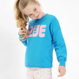 Primo Gino 100% Cotton French Terry Full Sleeves Sweatshirt with Text Print - Blue-picture-20