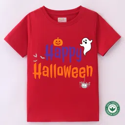 BLUSHES 100% Cotton Halloween Theme Half Sleeves Ghost & Text Printed Tee - Red-picture-19