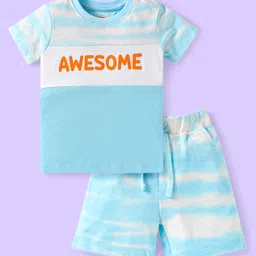 Babyhug Single Jersey Knit Half Sleeves T-Shirt & Shorts Set With Cut & Sew Design & Awesome Print - Light Blue-picture-13