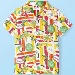 Babyhug Cotton Viscose Woven Half Sleeve Shirt with Tropical Print - Yellow-picture-20